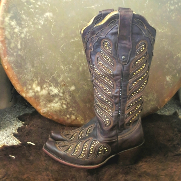 CORRAL C2878 brown leather & gold studded snip toe cowgirl western boots… - Picture 4 of 16